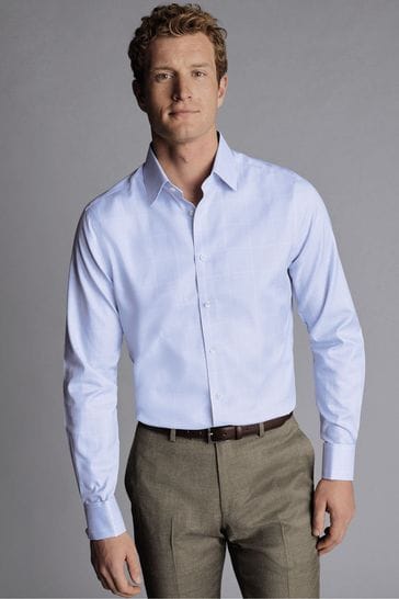 Charles Tyrwhitt Blue Cornflower Non-iron Prince Of Wales Check Slim Fit Shirt