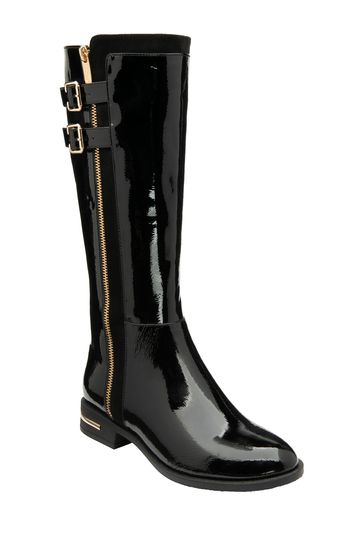 Lotus Black Patent Knee High Boots