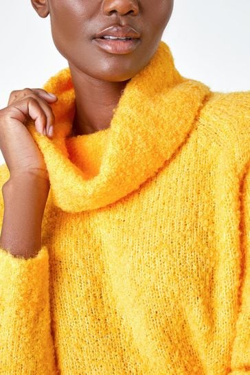 Yellow Fluffy Cowl Neck Jumper