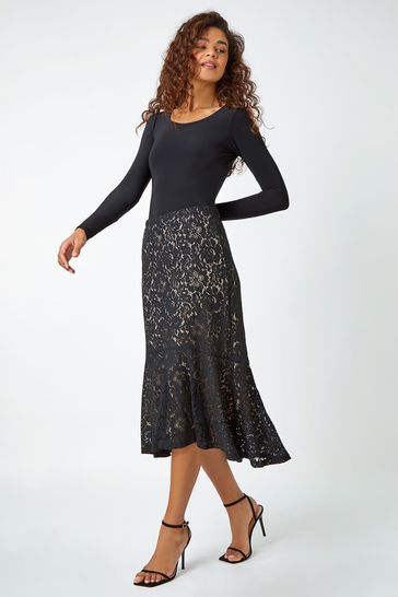 Buy Roman Fluted Stretch Lace Skirt from the Laura Ashley online shop
