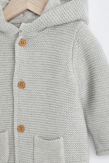 Buy Grey Knitted Hooded Baby Cardigan from Next Bahrain