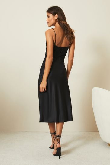 Black satin 2025 tea length skirt