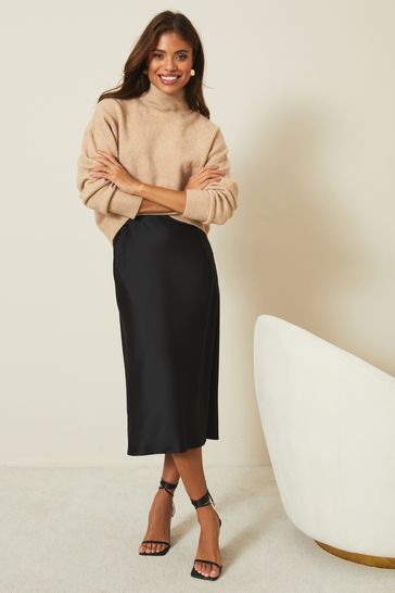 Black satin sales skirt