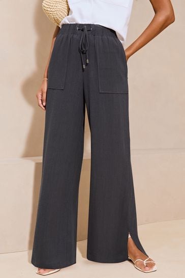 Lipsy Navy Blue Wide Leg Trousers With A Touch of Linen