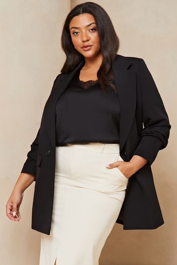 Lipsy Black crepe Curve Relaxed Longline Tailored Blazer
