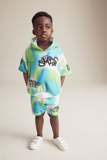 Buy Blue Green Tie Dye Graffiti Short Sleeve Hooded Sweatshirt and Shorts Set 3mths 7yrs from Next Italy