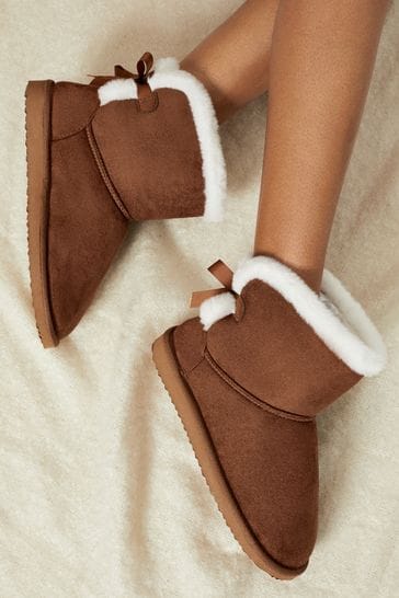 Lipsy Tan Brown Bootie Slipper