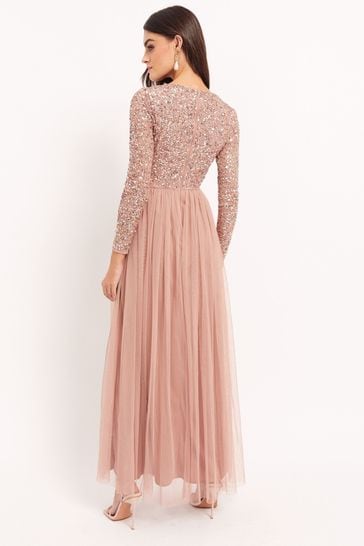 Buy Maya Pink Embellished Long Sleeve Maxi Dress from Next Singapore
