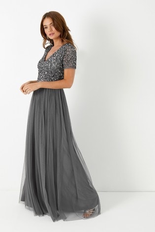 Maya sequin dress grey top