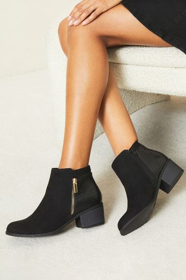 Lipsy Black Wide FIt Suedette Side Zip Ankle Boot