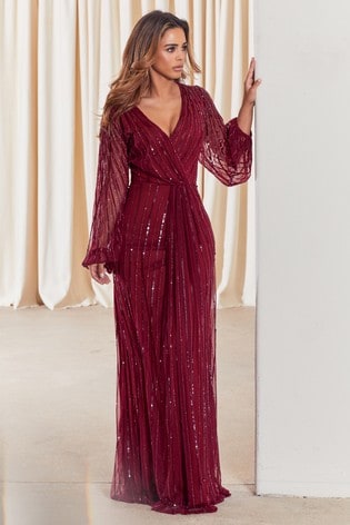 burgundy sequin maxi dress