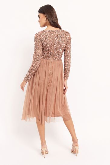 Buy Maya Pink Embellished Wrap Long Sleeve Midi Dress from Next Luxembourg