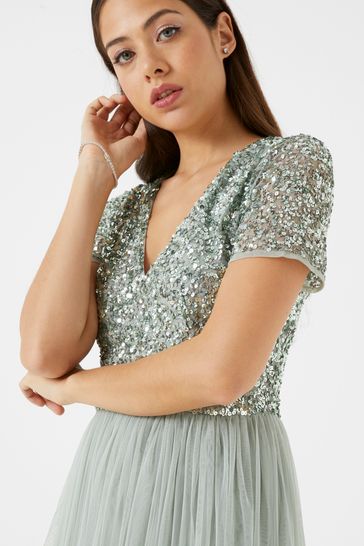 Buy Maya V Neck Short Sleeve Sequin Maxi Dress from Next Luxembourg
