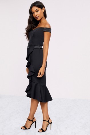 bardot black ruffle dress