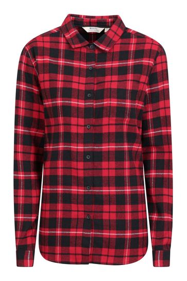 Mountain Warehouse Red Check Balsam Womens Brushed Long Line Flannel Shirt