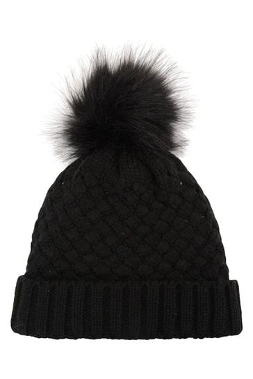 Mountain Warehouse Black Lisbon Faux  Fur-Lined Womens Pom-Pom Beanie