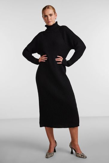Y.A.S Black Roll Neck Maxi Knitted Dress