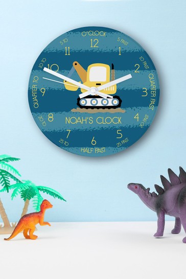 Personalised Kids Digger Glass Clock by Treat Republic