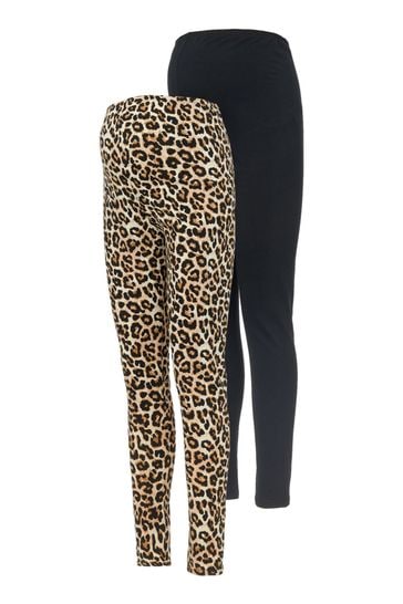 Buy Mamalicious Black & Leopard Print Maternity 2 Pack Leggings from Next  Luxembourg