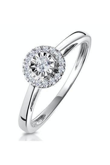 The Diamond Store White 0.20ct Masami Engagement Ring Pave Set Halo in 9K White Gold