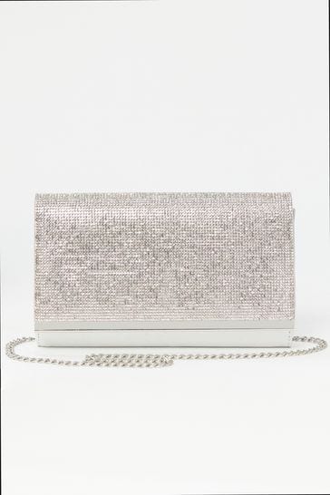 Buy Lipsy Silver Foldover Diamante Clutch from Next Austria