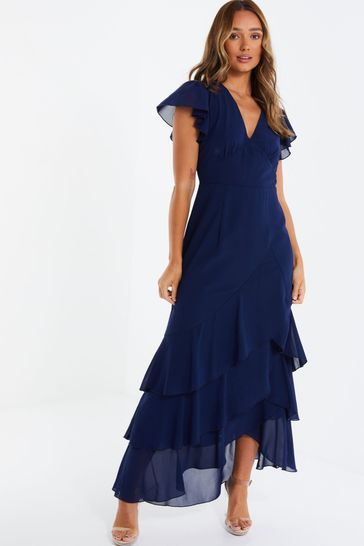 Buy Quiz Navy Blue Chiffon Frill Maxi Dress from Next Slovakia
