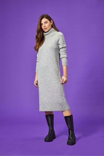 ONLY Curve Grey Maxi Roll Neck Knitted Dress