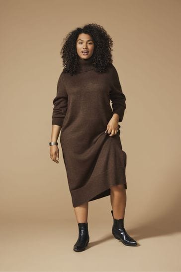 ONLY Curve Brown Maxi Roll Neck Knitted Dress