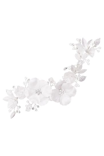 Jon Richard Silver Plated Silver Plated Enamel Petal And Crystal Leaves Hair Slide - Gift Pouch