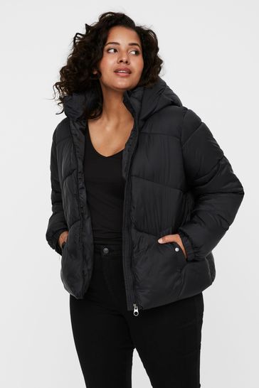 Black padded hooded hot sale jacket womens