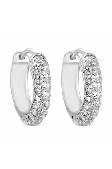 Simply Silver Sterling Silver 925 Cubic Zirconia Pave Hoop Earring