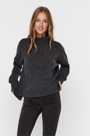NOISY MAY Grey Cosy High Neck Soft Jumper With A Touch Of Wool