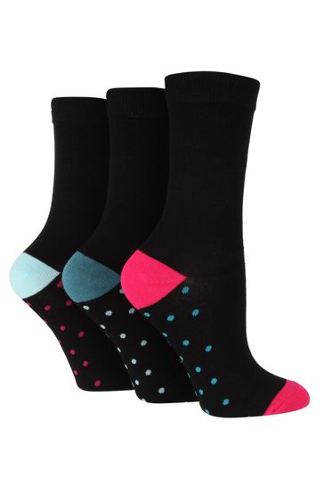 Wildfeet Black 3 Pack Dots Heel & Toe Socks