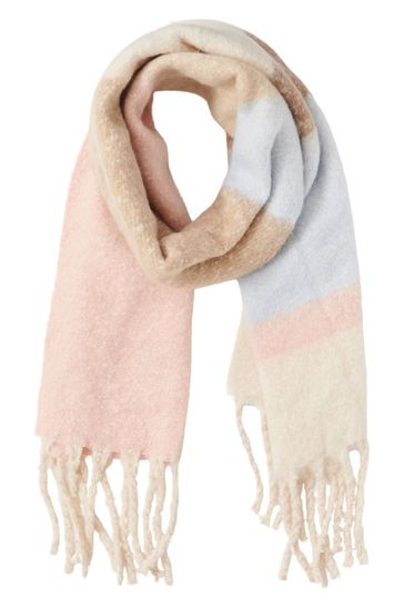 PIECES Pink Check with Tassels Cosy Chunky Long Checked Scarf