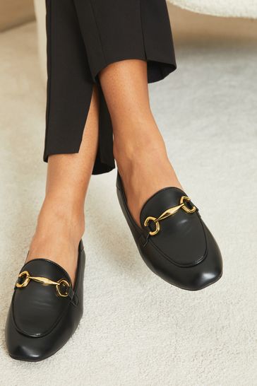 Lipsy Black Snaffle Trim Flat Faux Leather Loafer
