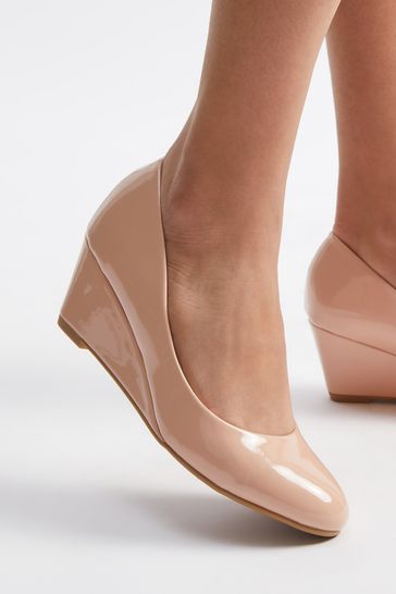 Nude patent wedge shoes outlet