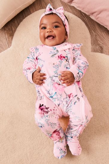 Buy Lipsy Pink Velour Sleepsuit With Matching Headband from Next Egypt