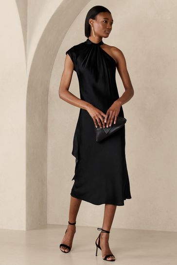Black silk sales midi dress