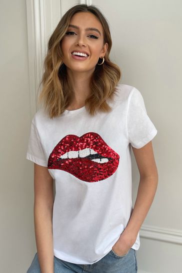 Lipsy White Red Lips Logo T-Shirt