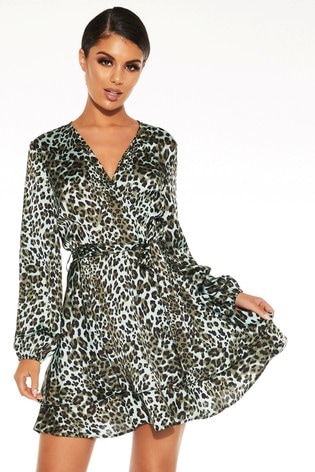 quiz leopard print wrap tie dress