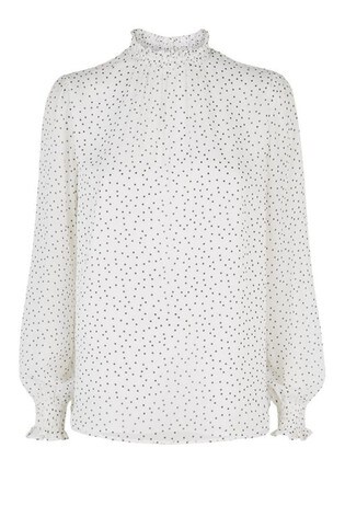 Look Spot Shirred High Neck Blouse 