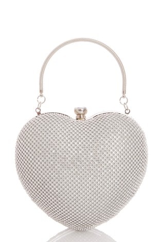 Quiz Silver Diamante Heart Bag