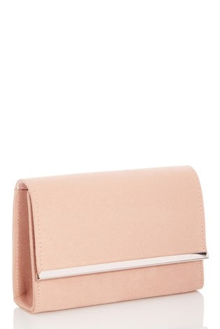 Quiz Pink Faux Suede Plated Flap Clutch Bag