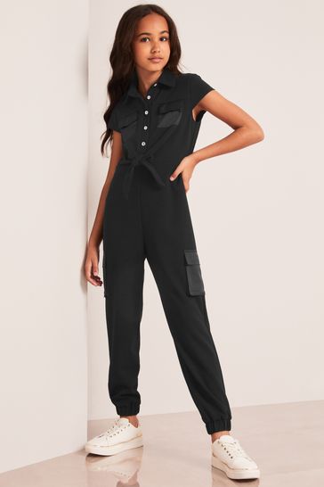 Buy Lipsy Black Cargo Tie Front Jumpsuit from Next Luxembourg