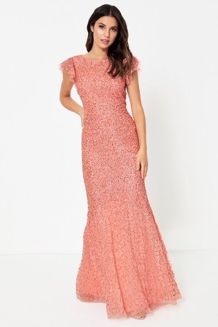 Maya Coral Pink Flutter Sleeve Maxi Dress