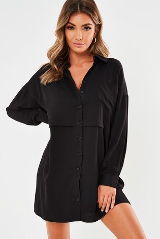 black utility shirt dress