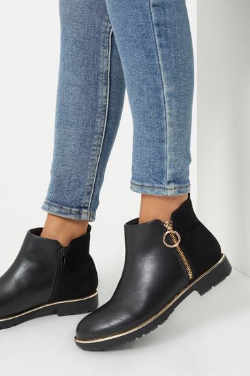Buy Lipsy Black Zip Flat Ankle Boot Leather Look from Next Luxembourg