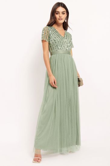 Buy Maya Sage Green Chevron Sequin Maxi Dress from Next Luxembourg