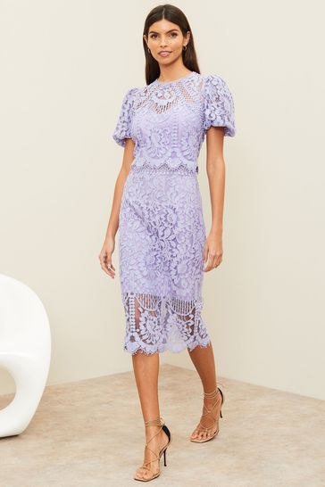Buy Lipsy Purple Short Sleeve Lace Midi Dress from Next Belgium