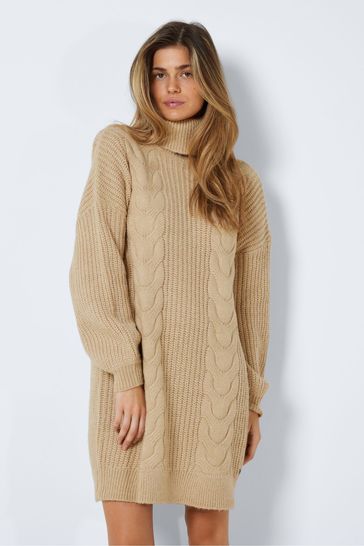 NOISY MAY Cream Cable Knit Puff Sleeve Jumper Dress